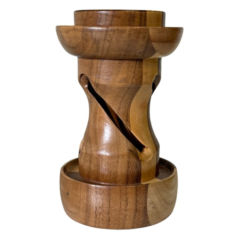 Vintage MWC 1999 By Monty Round Pillar Candle Holder Hand Carved Wooden - Picture 6 of 10
